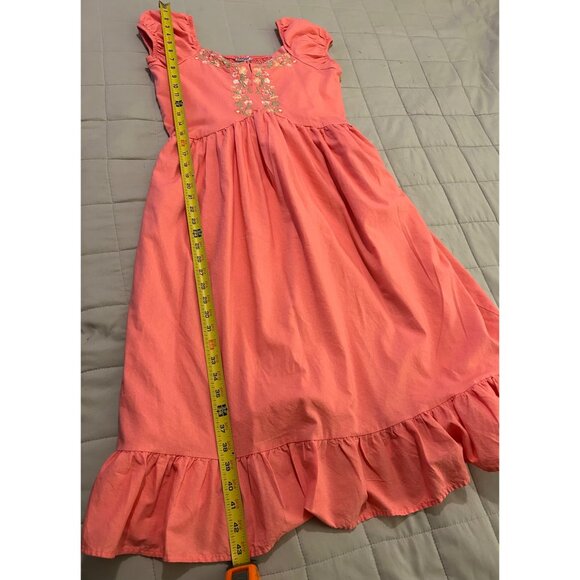 Blueberi Boulevard Coral Pink Midi Dress Puff Sleeve Embroidered Floral Cottagec - Picture 5 of 13